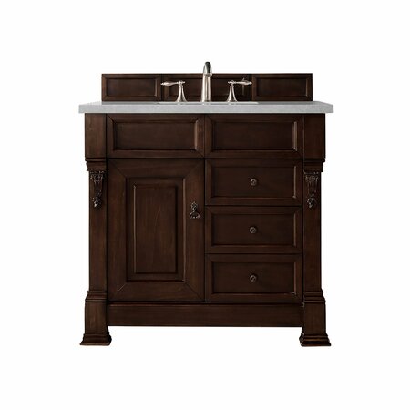 JAMES MARTIN VANITIES Brookfield 36in Single Vanity, Burnished Mahogany w/ 3 CM Eternal Serena Quartz Top 147-114-5566-3ESR